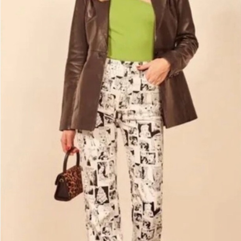 Reformation Cynthia High Rise Straight Black/White Comic Print - Size 24